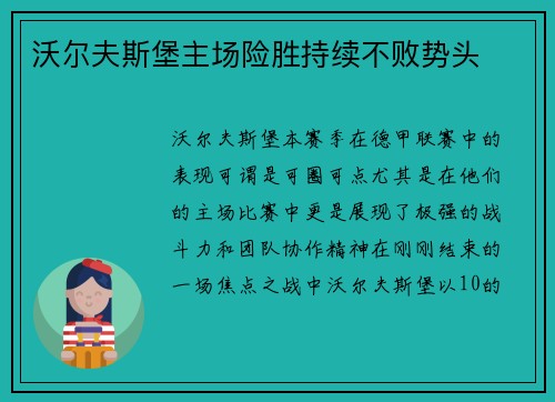 沃尔夫斯堡主场险胜持续不败势头