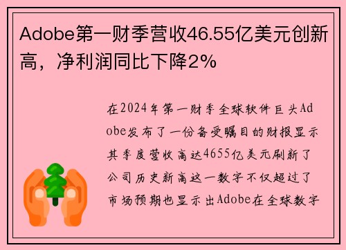 Adobe第一财季营收46.55亿美元创新高，净利润同比下降2%