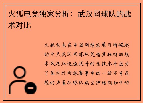 火狐电竞独家分析：武汉网球队的战术对比